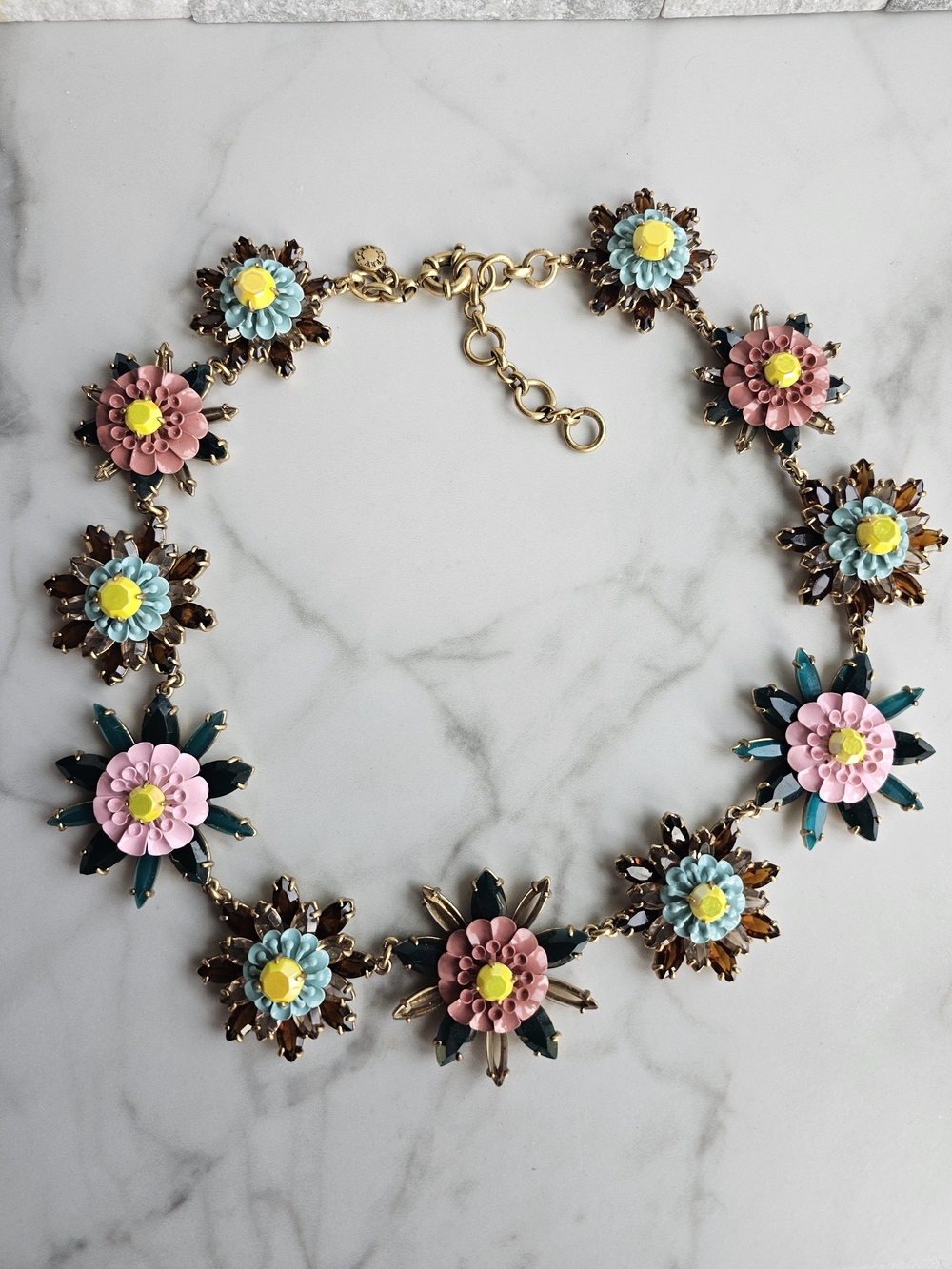 J. Crew Pink, Blue & Yellow Floral Statement Necklace
